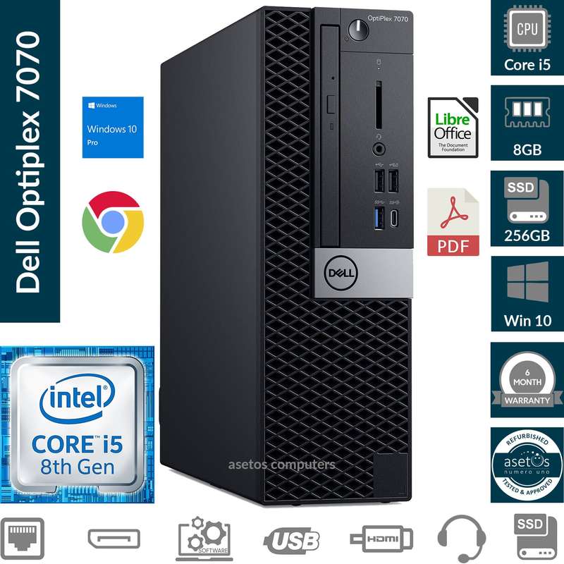 Dell Optiplex 7070 SFF Desktop PC: Core i5-8500, 8GB MEM, 256GB SDD + 500GB HDD, Win 10 Pro (Used)