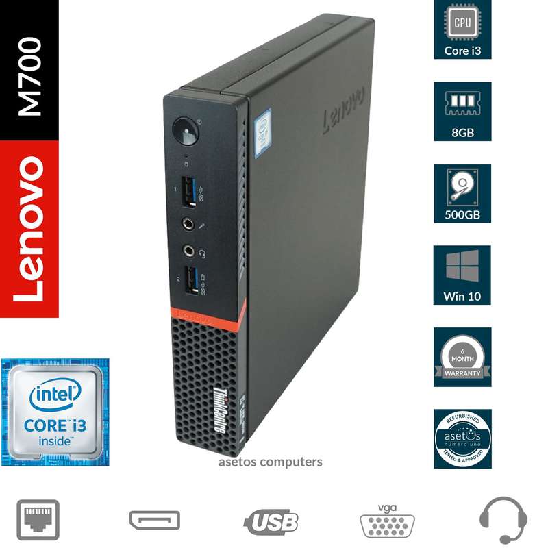 Lenovo ThinkCentre M700 Tiny Desktop: Core i3-6100T, 8GB MEM, 500GB HDD, Win 10 Pro (Refurbished)