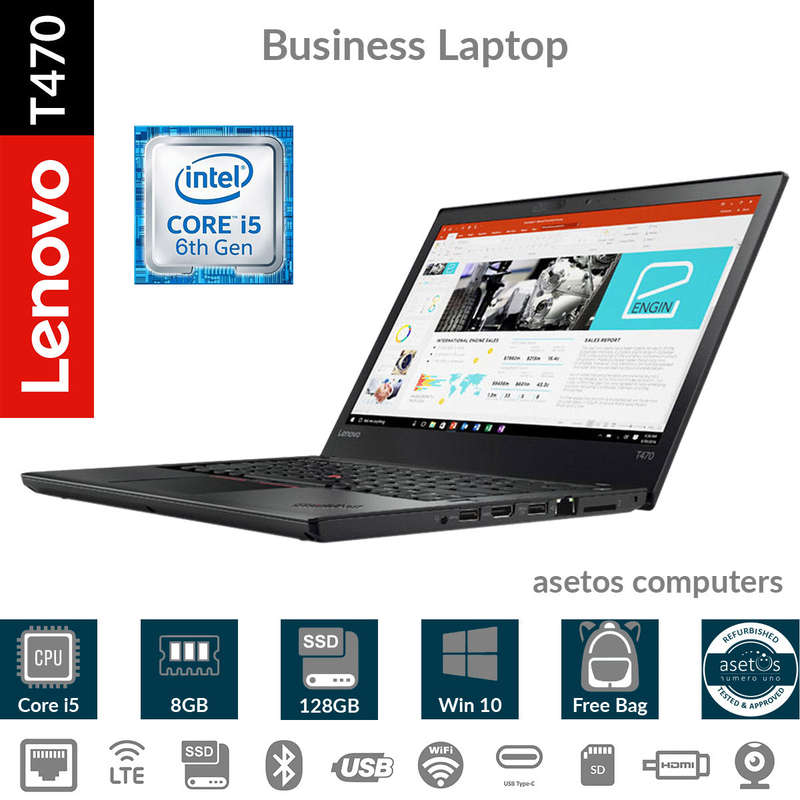 Lenovo Thinkpad T470: 6th Gen Core i5 Processor, 8GB RAM, 256GB SSD, 4G Internet, Win 10 Pro Note...
