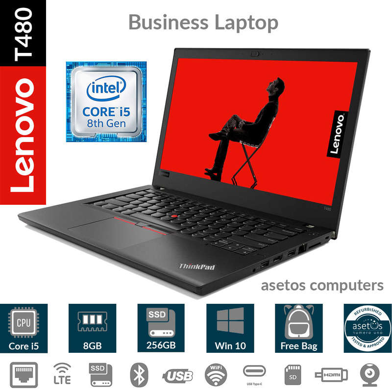 Lenovo Thinkpad T480: 8th Gen Core i5, 8GB RAM, 256GB SSD, Windows 10 Pro Notebook Laptop (Used)