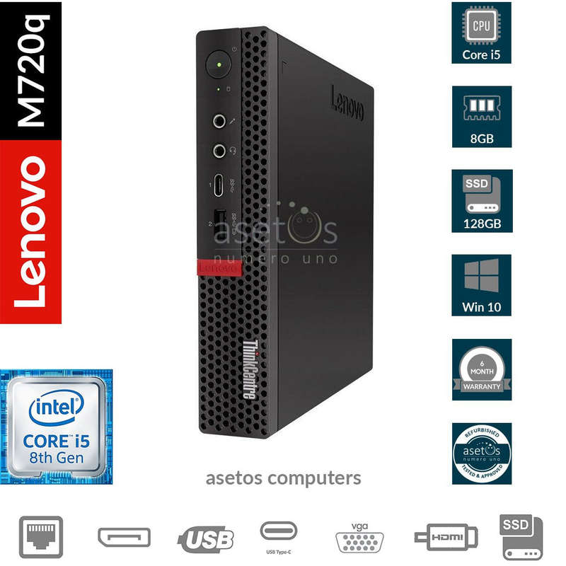 Lenovo ThinkCentre M720q Tiny Desktop: Core i5-8400T 8th Gen, 8GB Mem, 500GB HDD, HDMI, Win 10 Pr...