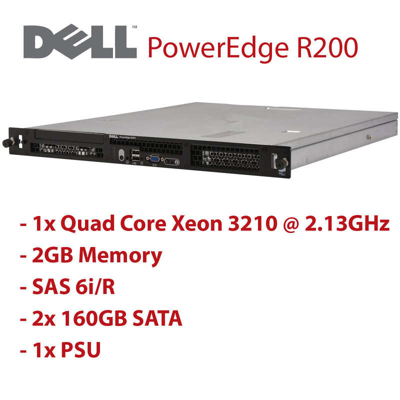 Dell PowerEdge R200 Intel Xeon X3210 @ 2.13GHz Quad Core , 2GB RAM, 2 x 160GB 3.5" Drive Rack Ser...