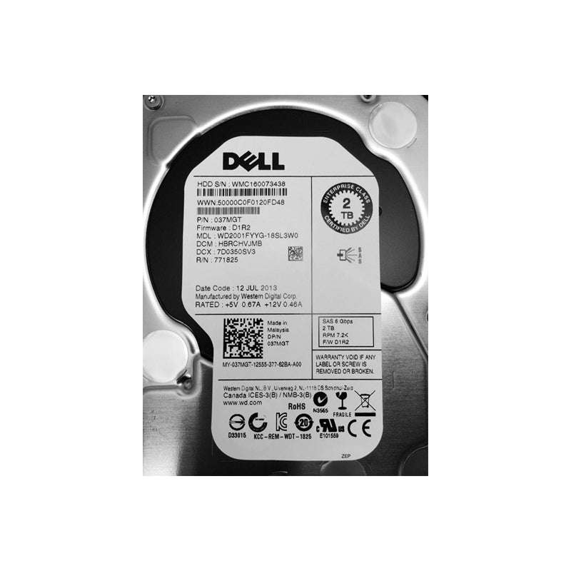 2TB DELL 7200RPM 32MB Buffer SAS 6GBITS 3.5 inch Hard Disk 037MGT (Refurbished)