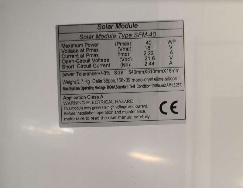 40W 12volt 2.2amp Monocrystalline Solar Panel with DC Connector