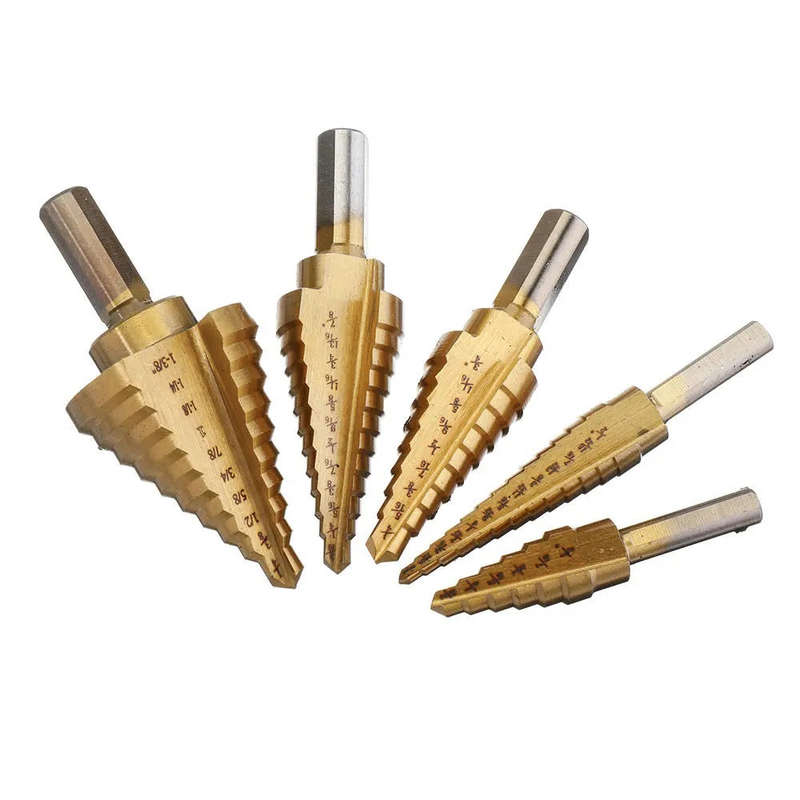 Drillpro 5Pcs Titanium Plating Step Drill Bit Set - Versatile and Durable Tool for Multiple Hole ...