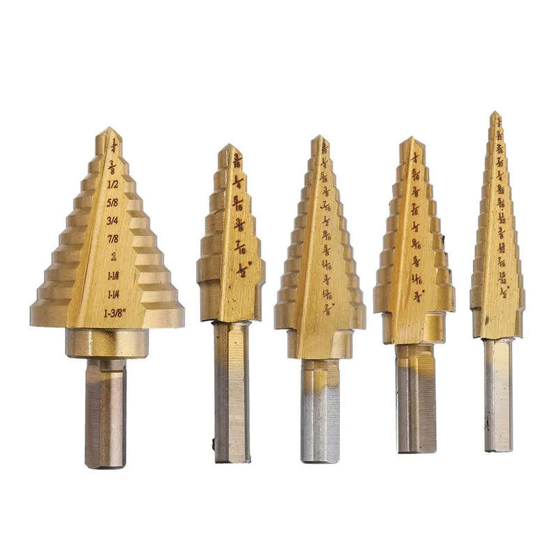 Drillpro 5Pcs Titanium Plating Step Drill Bit Set - Versatile and Durable Tool for Multiple Hole ...