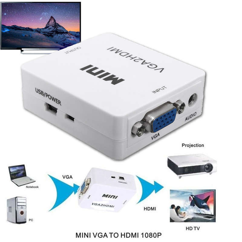 1080P Mini VGA to HDMI Converter - Connect VGA-enabled devices to HDMI displays in full HD resolu...