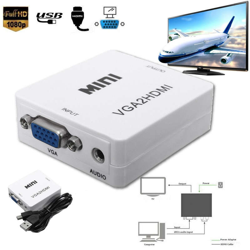 1080P Mini VGA to HDMI Converter - Connect VGA-enabled devices to HDMI displays in full HD resolu...