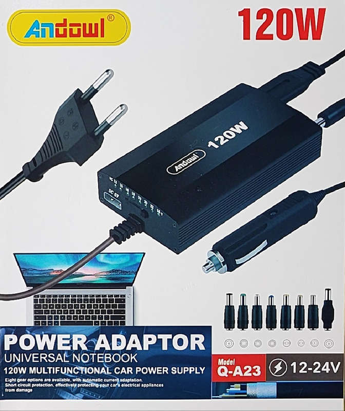 120W Universal Laptop DC Car Charger Kit