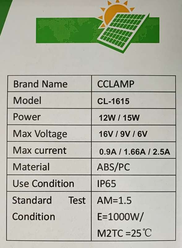 CCLamp CL-1615 15W Solar Mobile Phone and Battery Charger