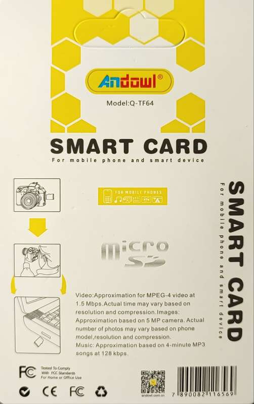 Andowl Q-TF64 64GB Class 10 Micro SD Card - Fast Data Transfer and Ample Storage Space for All De...