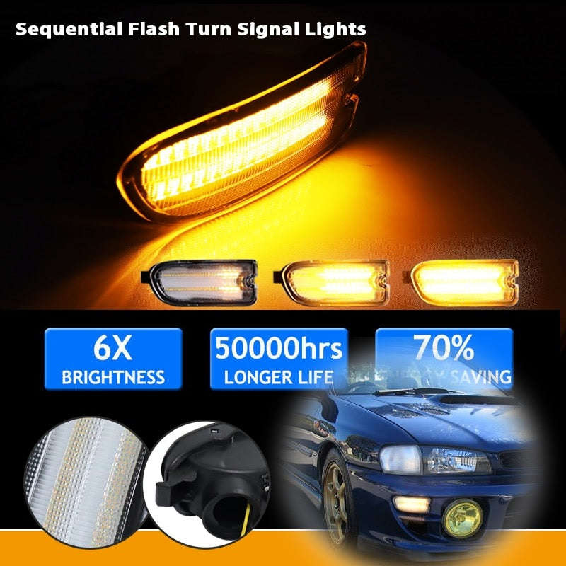 Front Bumper Sequential Amber Turn Signal Lights for Subaru GC8