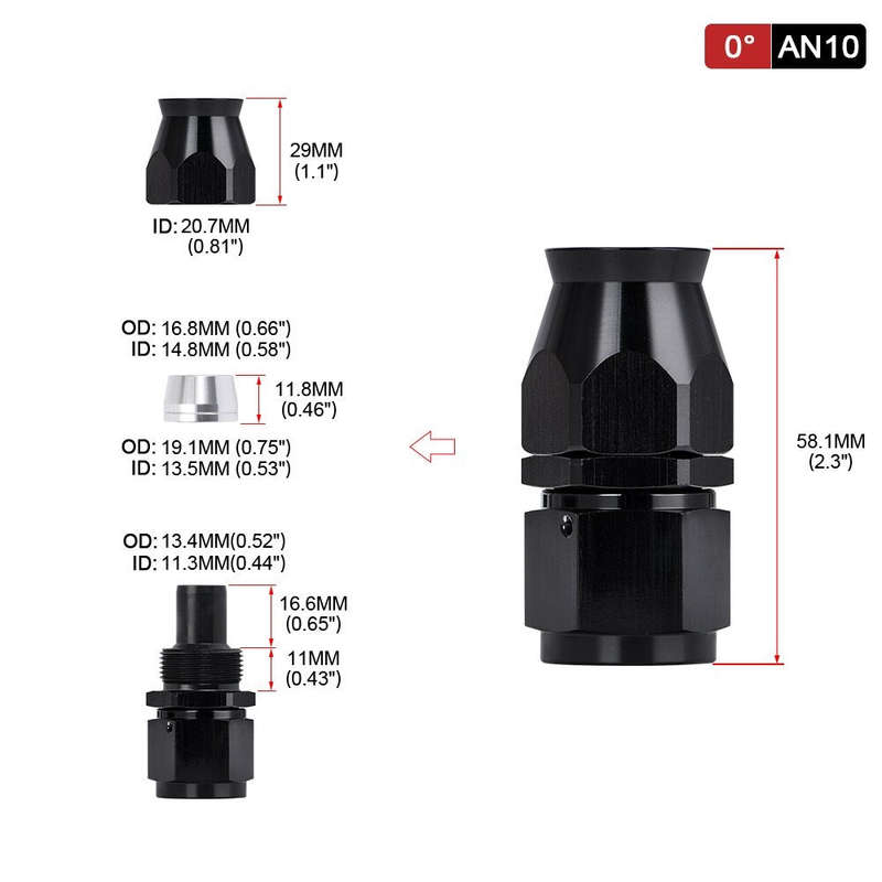 PTEF AN8 45 Degree Hose End Fitting For Stainless Steel Braided Hose