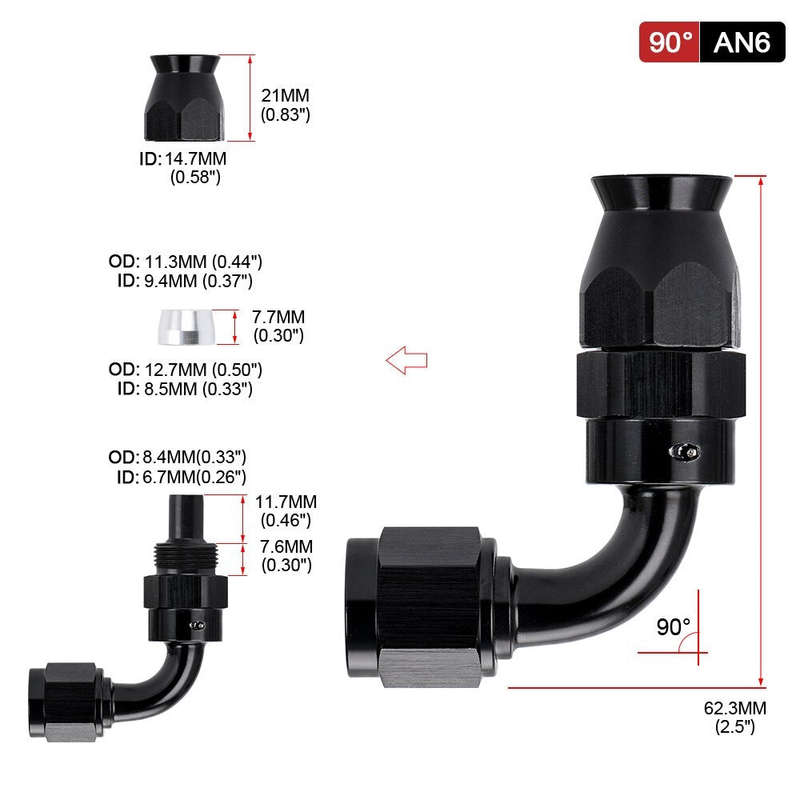 PTEF AN8 45 Degree Hose End Fitting For Stainless Steel Braided Hose