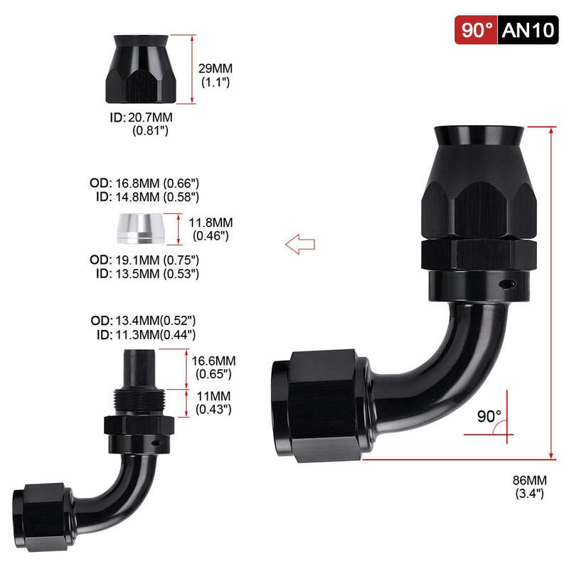 PTEF AN8 45 Degree Hose End Fitting For Stainless Steel Braided Hose