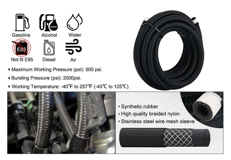 Buy High-Quality 5Meter AN6 Braided Oil/Fuel Hose Kit with Fittings and Clamps