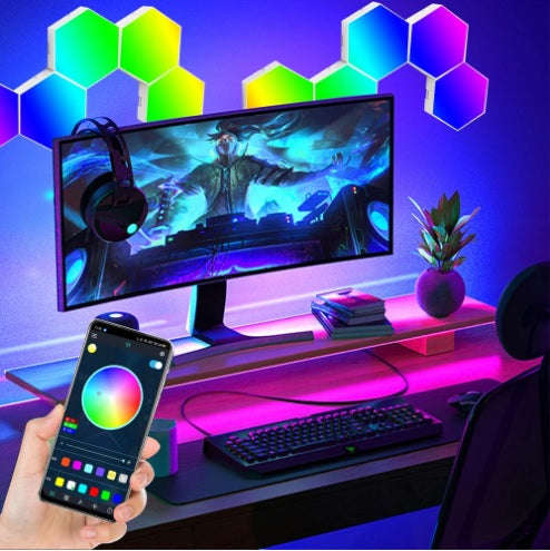 6 PCS LED Night Light Hexagonal Modular Quantum Creative Wall Lamps