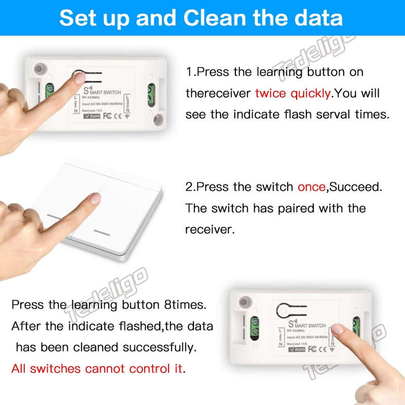 Andowl Q-KG09 Wireless 433mhz 1 Way AC 220v Wall Switch