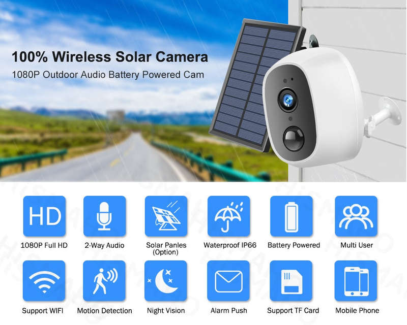 Solar Powered Wireless WiFi  Outdoor IP Camera