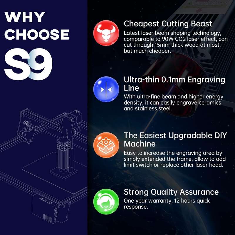 SCULPFUN S9 Laser Engraving and Cutting Machine - Versatile Tool for Intricate Designs