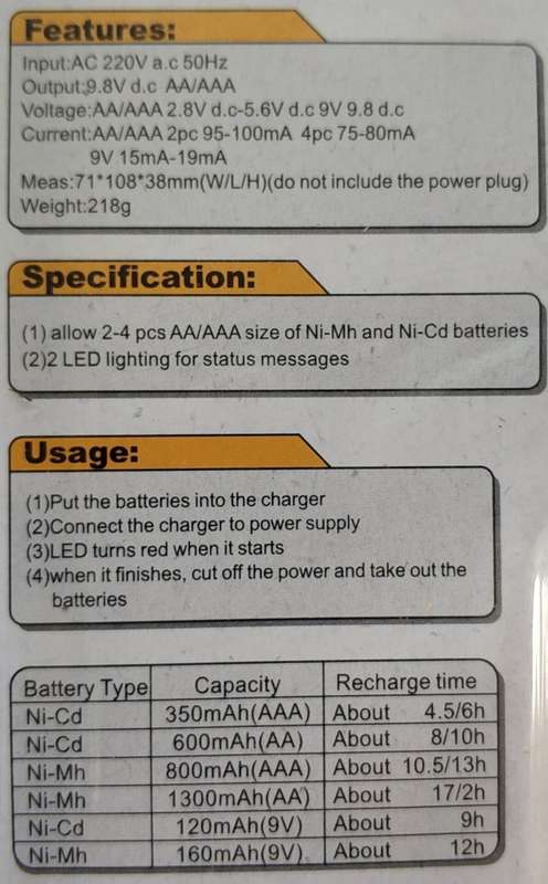 Jiabao A-613 Nicd-NiMh Battery Charger - Versatile and Efficient Charger with Intelligent Chargin...