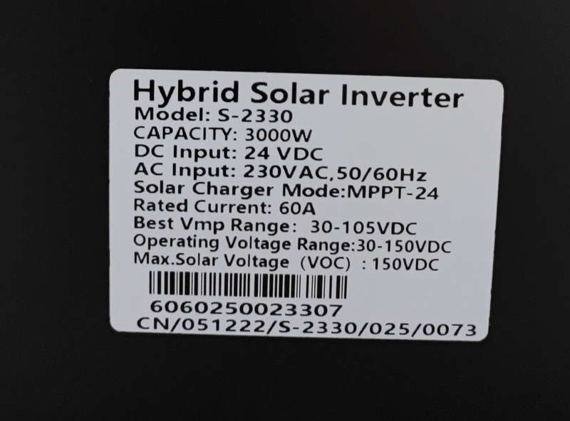 SUN S-2330 24v 3KVA MPPT Pure Sine Wave Hybrid Solar Inverter