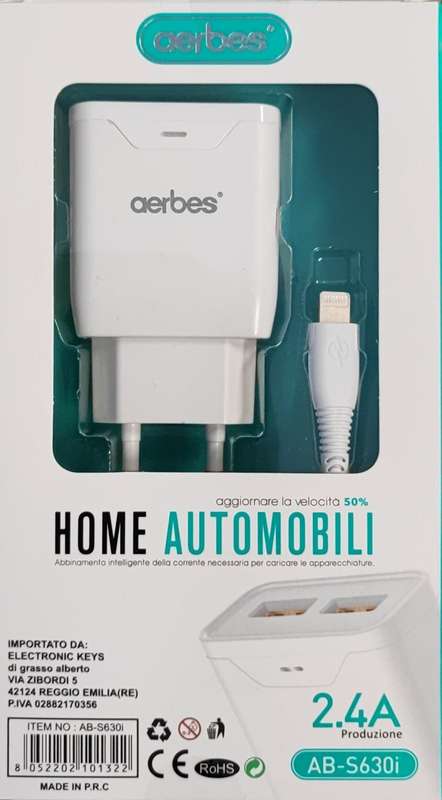 AERBES AB-S630i Dual USB 5v 2.4Amp for iPhone Fast Charging Wall Charger