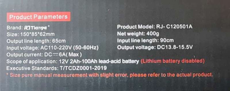 RJTianye 12V 6A Pulse Repair LCD Battery Charger - Efficient Charging Solution for 12V Batteries