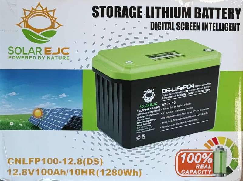 Solar EJC 100AH 12.8v 1.28kwh LiFePo4 Portable Battery - High-Capacity Lithium Iron Phosphate Bat...