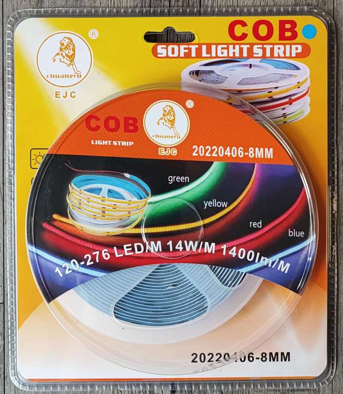 EJC 12v DC 5m 1300 COB Led Chip YELLOW LED Light Strip Kit - Vibrant Yellow Lighting for Ambient ...