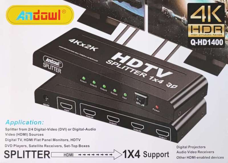 ANDOWL Q-HD1400 3D 1080P 1 to 4 HDMI Splitter - Distribute HDMI Signal to Four Displays Simultane...