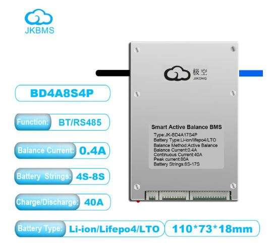JK Active Balance Smart BMS 8S 40A - High-Quality Battery Management System for Lifepo4 Li-Ion Lt...