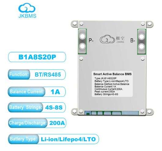 JK 1Amp Active Balance Smart BMS 8S20P 200A for Lifepo4 Li-Ion Lto Battery - Efficient Battery Ma...