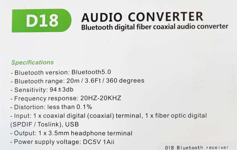 D18 Wireless Bluetooth Digital Fiber Coaxial Audio Converter - Stream Wireless Audio to Your Home...