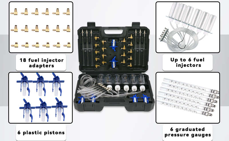 Diesel Injector Flow Meter Test Kit with 6 Cylinder Common Rail Adaptor and Leak Off Fuel Diagnos...