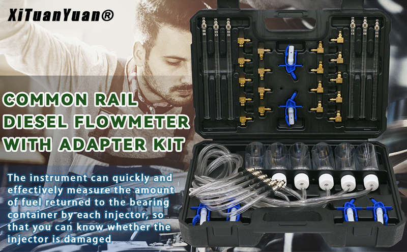 Diesel Injector Flow Meter Test Kit with 6 Cylinder Common Rail Adaptor and Leak Off Fuel Diagnos...