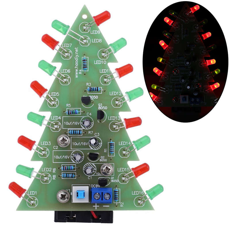 DC 9V DIY Electronic Kit Red/Green Flash Circuit Board LED Christmas Tree - Create Festive Atmosp...