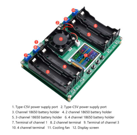 4 Ports 18650 Battery Capacity Type-C Tester Module MAh MWh