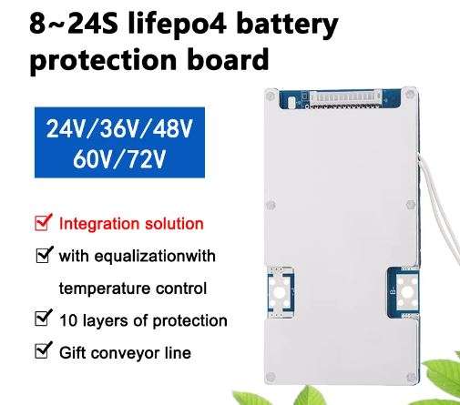 Bisida Battery BMS 24V/36V/48V/60V/72v 50amp 8~24S Common Port with Balance