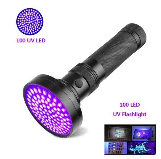 100 LED Ultraviolet UV 395nm Flashlight - Powerful Tool for Detecting Counterfeit Currency, Pet S...