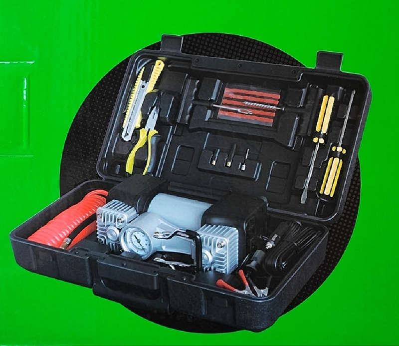 RAIBOER 12VDC 150PSI 70Lit/Min Dual Cylinder Air Compressor and Tool Set - Fast and Efficient Inf...
