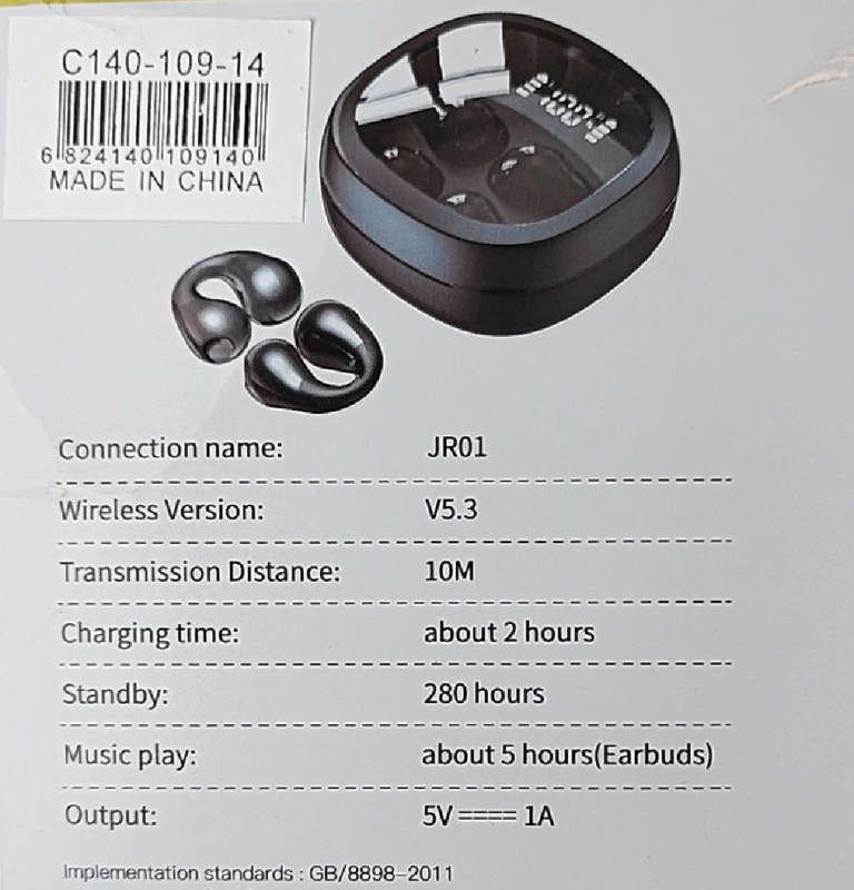 JR01 v5.3 Clip-On Wireless Bluetooth Earbuds Kit