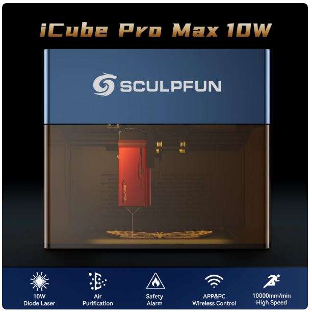 Sculpfun iCube Pro Max 10W Laser Engraver Portable Laser Engraving Machine with Smoke Filter Temp...