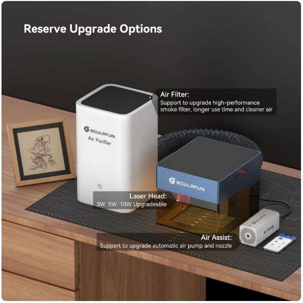 Sculpfun iCube Pro Max 10W Laser Engraver Portable Laser Engraving Machine with Smoke Filter Temp...