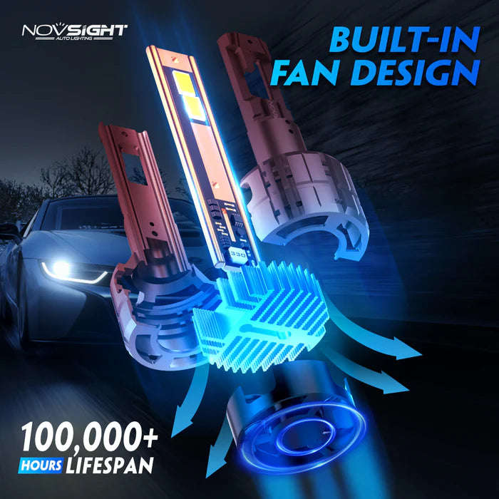 Novsight N60 Ultra Series H4/HB2/9003 200W 40000LM 6500K White Car Headlight LED Kit - Upgrade Yo...