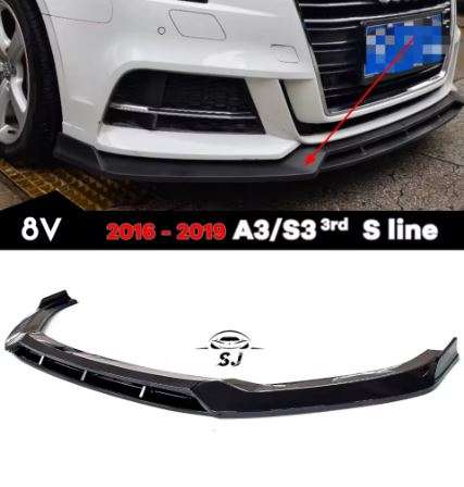 3Pc Carbon Fiber Printing Gloss Black Front Bumper Lip Spoiler for Audi A3/S3 8V Facelifted 2016 ...