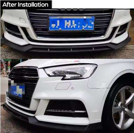 3Pc Carbon Fiber Printing Gloss Black Front Bumper Lip Spoiler for Audi A3/S3 8V Facelifted 2016 ...