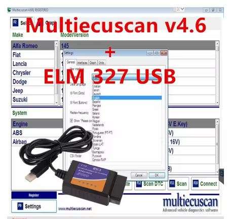MultiEcuScan V4.6 Registered Unlimited Multi Ecu Scan for Fiat Can Work with ELM327