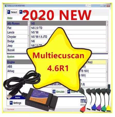 MultiEcuScan V4.6 Registered Unlimited Multi Ecu Scan for Fiat Can Work with ELM327