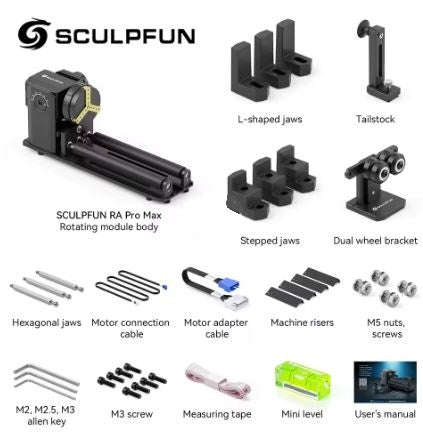 SCULPFUN RA Pro MAX Y-axis Multifunctional Rotary Roller Chuck Module for Laser Engraver with 180...